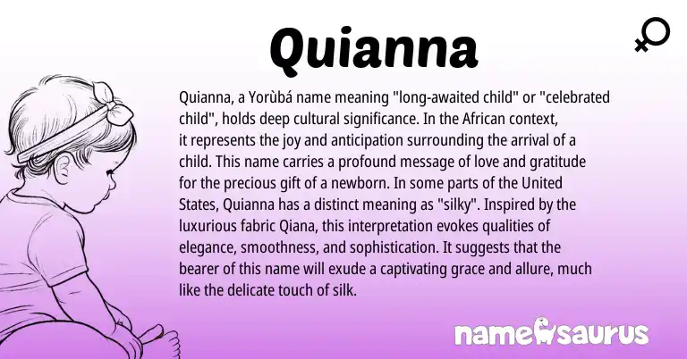 Infographic about Quianna name meaning, Quianna is a name from African, United States origin(s).