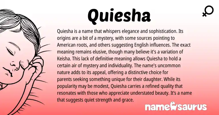 Infographic about Quiesha name meaning, Quiesha is a name from American origin(s).