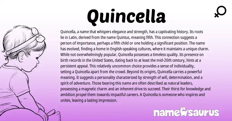 Infographic about Quincella name meaning, Quincella is a name from Latin origin(s).