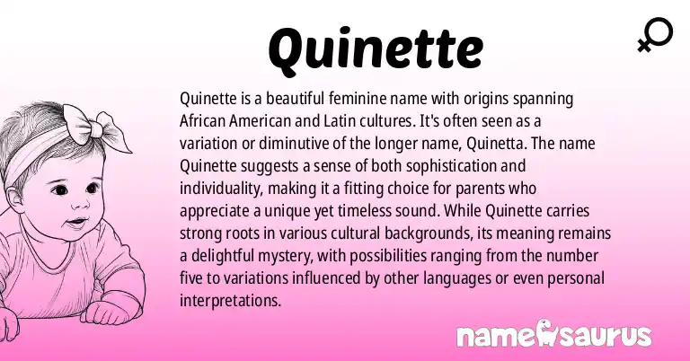 Infographic about Quinette name meaning, Quinette is a name from African American, Latin origin(s).