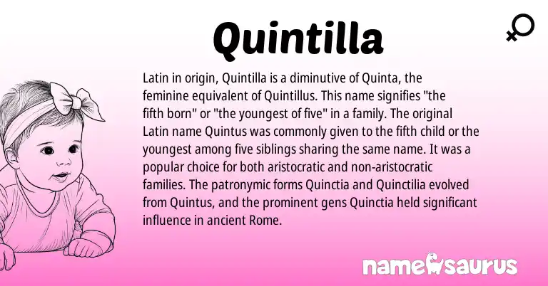 Infographic about Quintilla name meaning, Quintilla is a name from Latin origin(s).