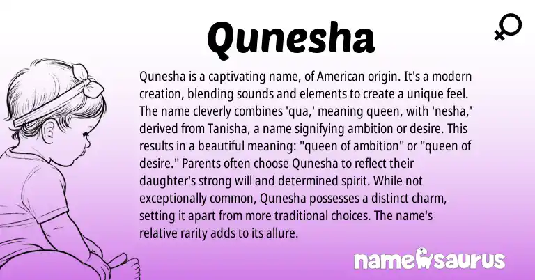 Infographic about Qunesha name meaning, Qunesha is a name from American origin(s).