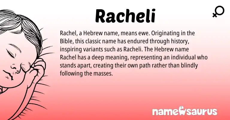 Infographic about Racheli name meaning, Racheli is a name from Hebrew origin(s).