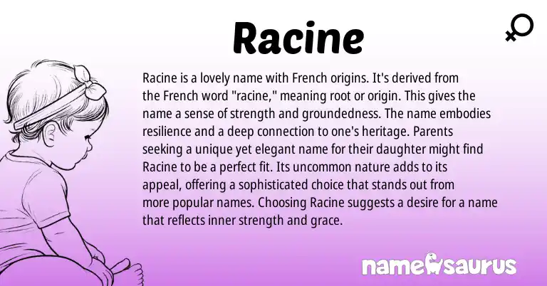 Infographic about Racine name meaning, Racine is a name from French origin(s).