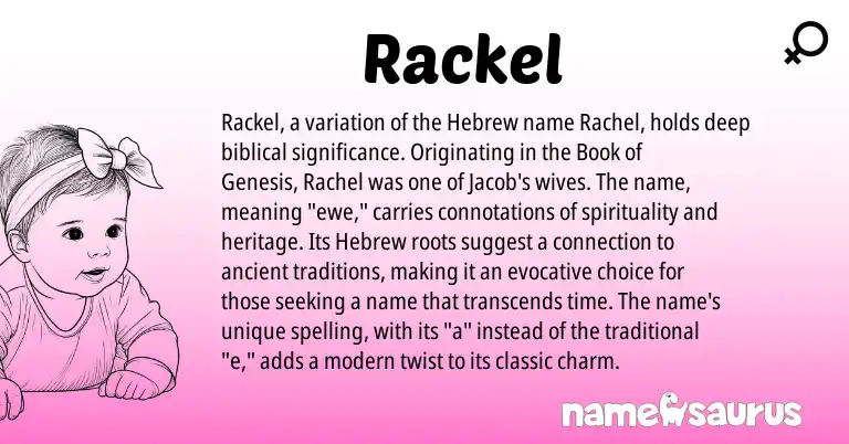 Infographic about Rackel name meaning, Rackel is a name from Hebrew origin(s).