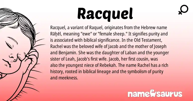 Infographic about Racquel name meaning, Racquel is a name from Hebrew origin(s).