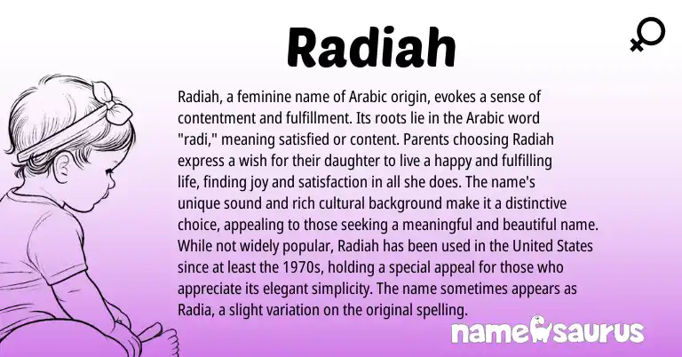 Infographic about Radiah name meaning, Radiah is a name from Arabic origin(s).