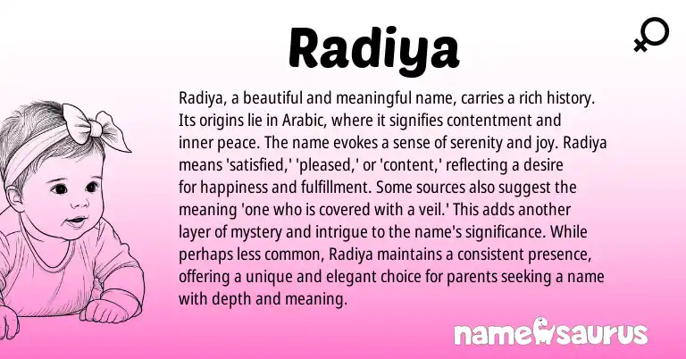 Infographic about Radiya name meaning, Radiya is a name from Arabic origin(s).
