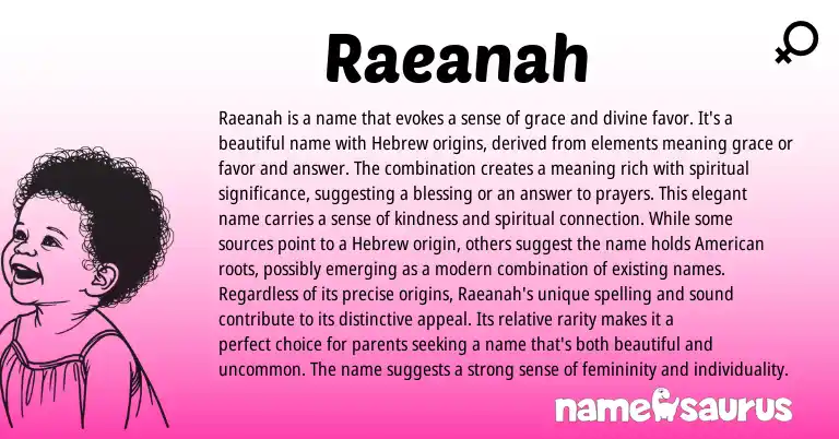 Infographic about Raeanah name meaning, Raeanah is a name from Hebrew origin(s).