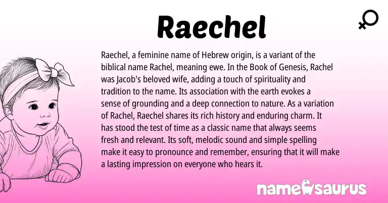 Infographic about Raechel name meaning, Raechel is a name from Hebrew origin(s).