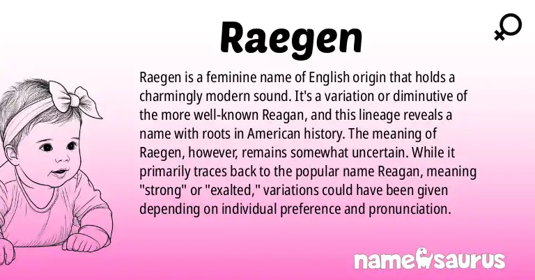 Infographic about Raegen name meaning, Raegen is a name from English origin(s).