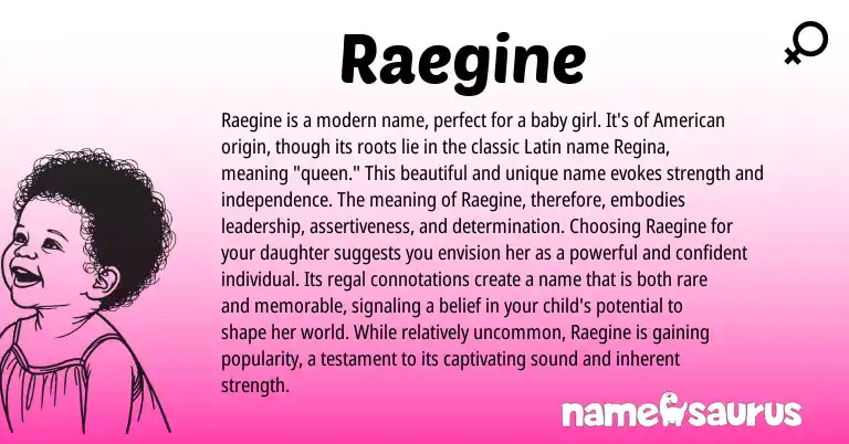 Infographic about Raegine name meaning, Raegine is a name from American origin(s).