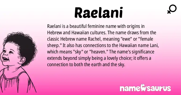 Infographic about Raelani name meaning, Raelani is a name from Hebrew, Hawaiian origin(s).
