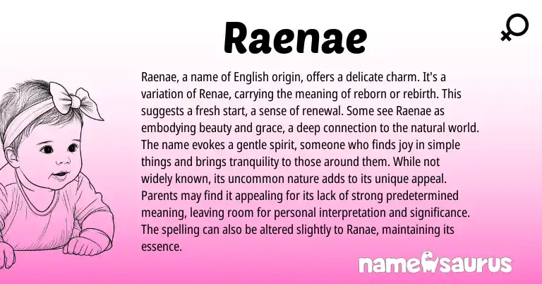 Infographic about Raenae name meaning, Raenae is a name from American origin(s).