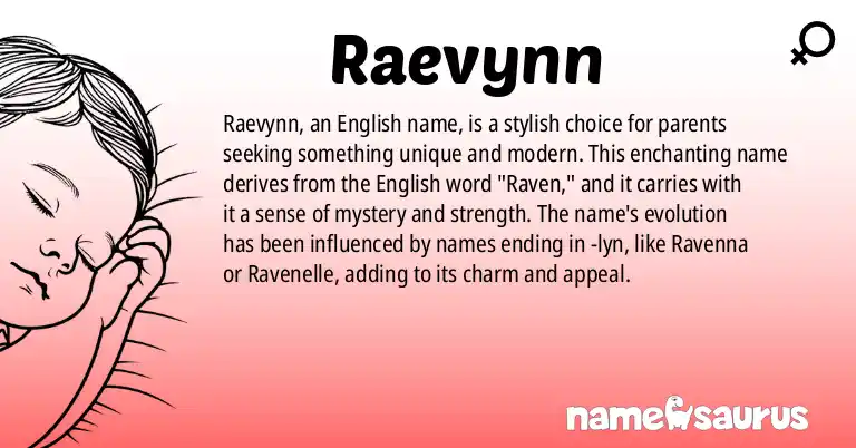 Infographic about Raevynn name meaning, Raevynn is a name from English origin(s).