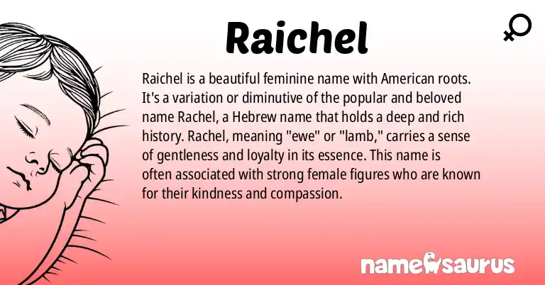 Infographic about Raichel name meaning, Raichel is a name from American origin(s).