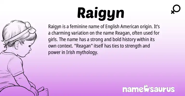 Infographic about Raigyn name meaning, Raigyn is a name from English (American) origin(s).