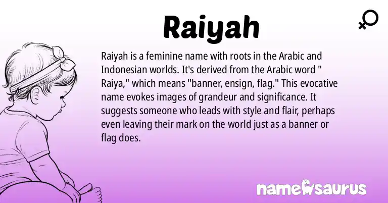 Infographic about Raiyah name meaning, Raiyah is a name from Arabic, Indonesian origin(s).