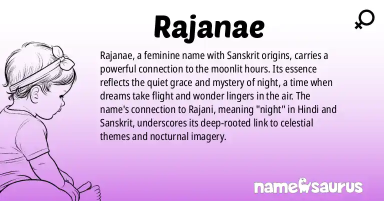Infographic about Rajanae name meaning, Rajanae is a name from Sanskrit origin(s).