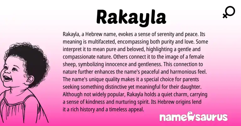 Infographic about Rakayla name meaning, Rakayla is a name from Hebrew origin(s).