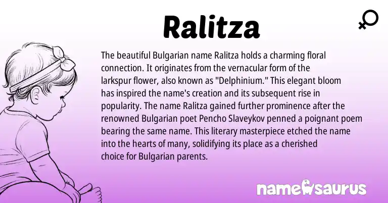 Infographic about Ralitza name meaning, Ralitza is a name from Bulgarian origin(s).