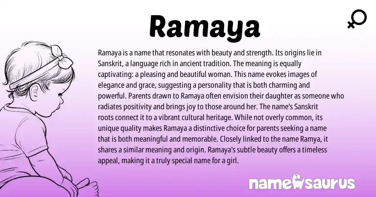 Infographic about Ramaya name meaning, Ramaya is a name from Sanskrit origin(s).