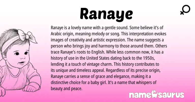 Infographic about Ranaye name meaning, Ranaye is a name from Arabic origin(s).