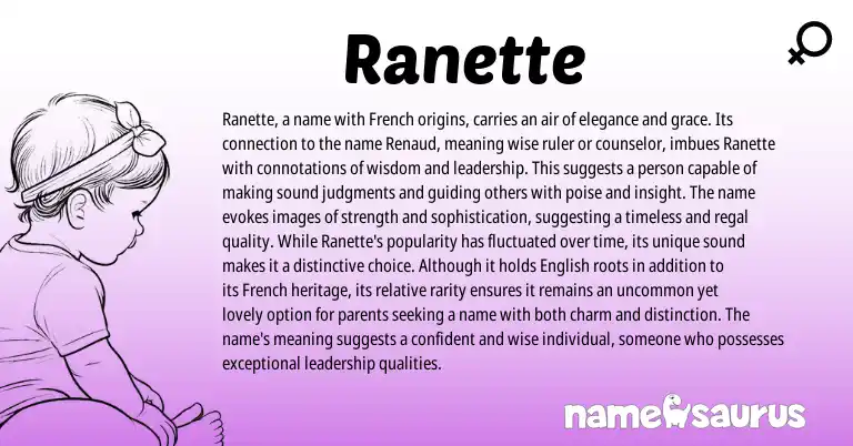 Infographic about Ranette name meaning, Ranette is a name from French origin(s).