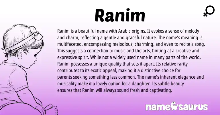 Infographic about Ranim name meaning, Ranim is a name from Arabic origin(s).