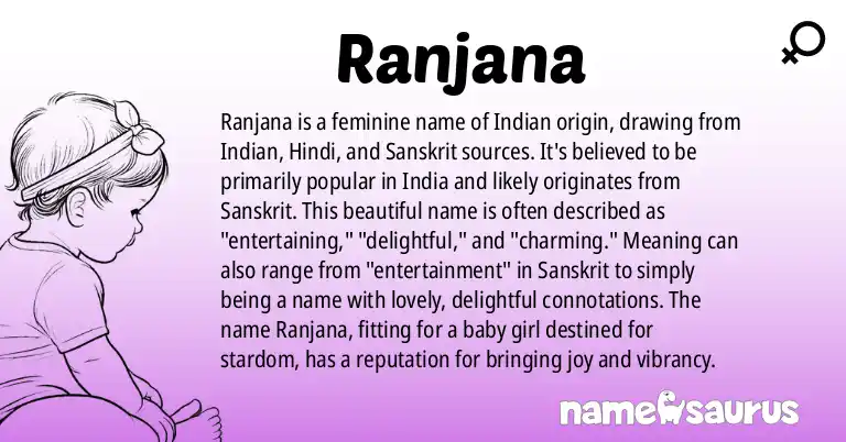 Infographic about Ranjana name meaning, Ranjana is a name from Indian, Hindi, Sanskrit origin(s).