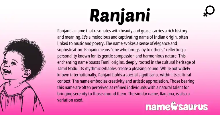 Infographic about Ranjani name meaning, Ranjani is a name from Indian, Sanskrit origin(s).
