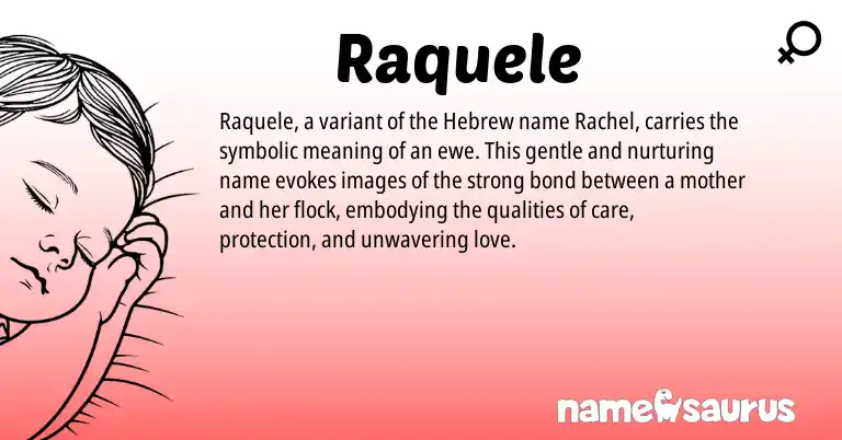 Infographic about Raquele name meaning, Raquele is a name from Hebrew origin(s).