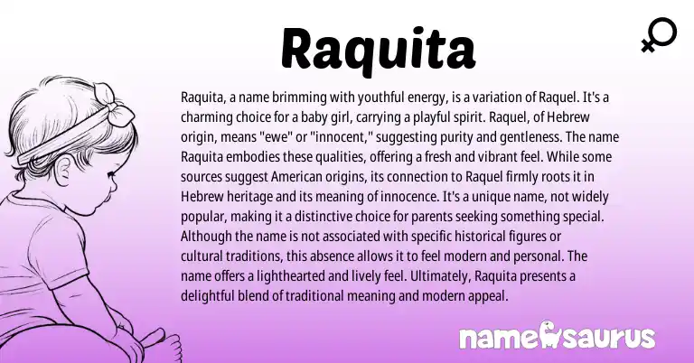 Infographic about Raquita name meaning, Raquita is a name from Hebrew origin(s).