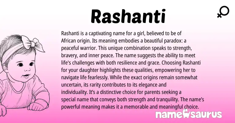 Infographic about Rashanti name meaning, Rashanti is a name from African origin(s).