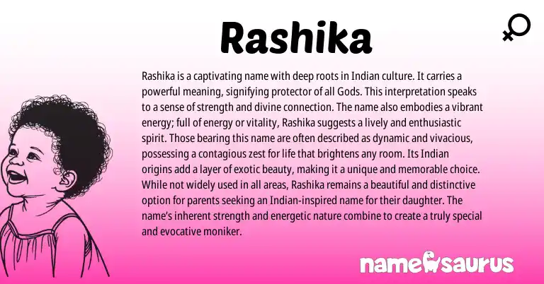 Infographic about Rashika name meaning, Rashika is a name from Indian, Hindi origin(s).