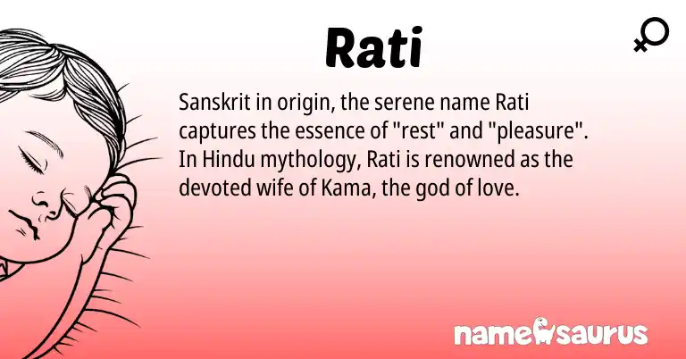 Infographic about Rati name meaning, Rati is a name from Sanskrit, Hindu origin(s).