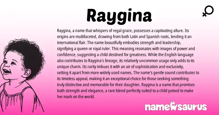 Infographic about Raygina name meaning, Raygina is a name from Latin, Spanish origin(s).