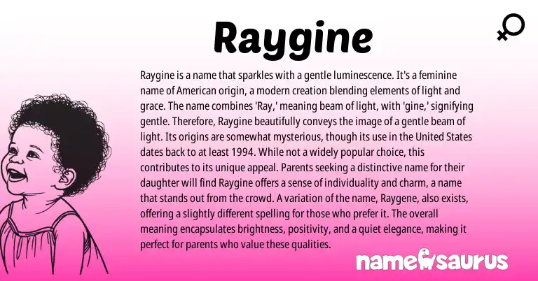 Infographic about Raygine name meaning, Raygine is a name from English, American origin(s).