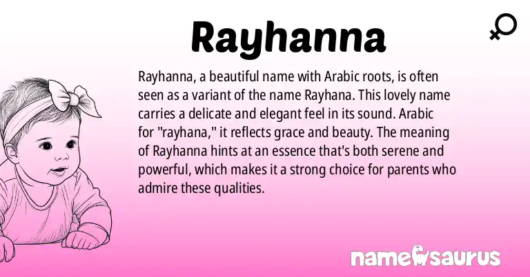 Infographic about Rayhanna name meaning, Rayhanna is a name from Arabic origin(s).