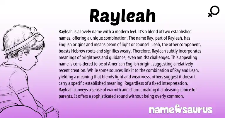 Infographic about Rayleah name meaning, Rayleah is a name from Hebrew, English origin(s).