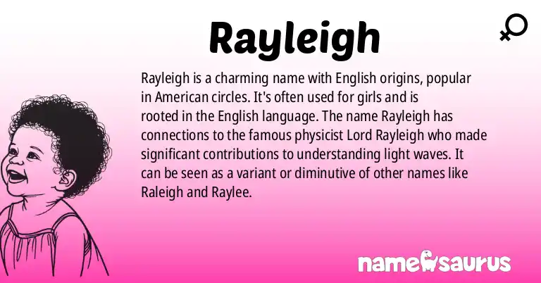 Infographic about Rayleigh name meaning, Rayleigh is a name from English (American) origin(s).
