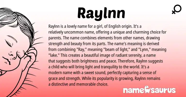 Infographic about Raylnn name meaning, Raylnn is a name from American origin(s).