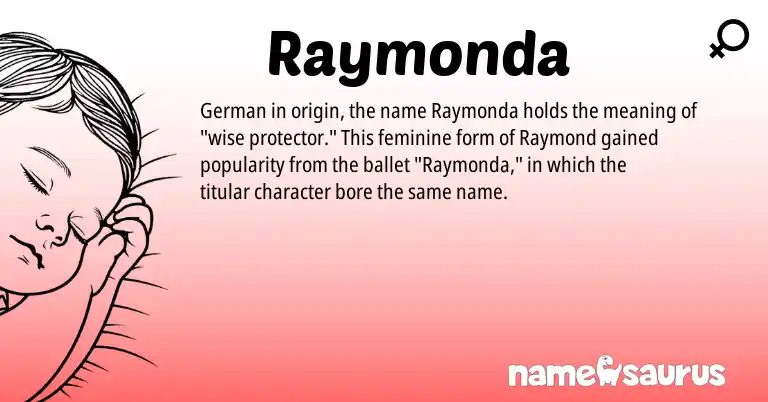 Infographic about Raymonda name meaning, Raymonda is a name from German origin(s).