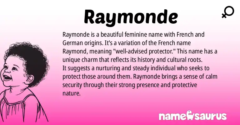 Infographic about Raymonde name meaning, Raymonde is a name from French, German origin(s).