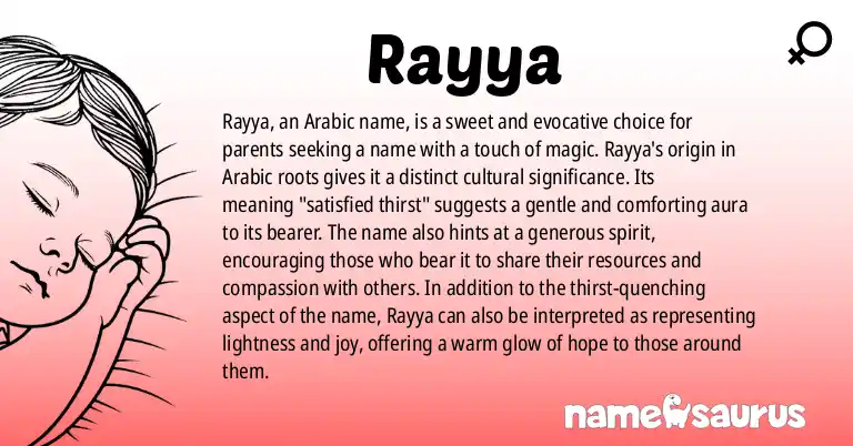 Infographic about Rayya name meaning, Rayya is a name from Arabic origin(s).