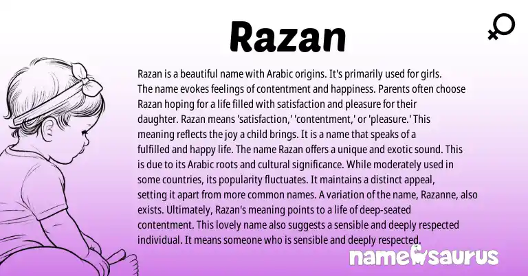 Infographic about Razan name meaning, Razan is a name from Arabic, Persian origin(s).