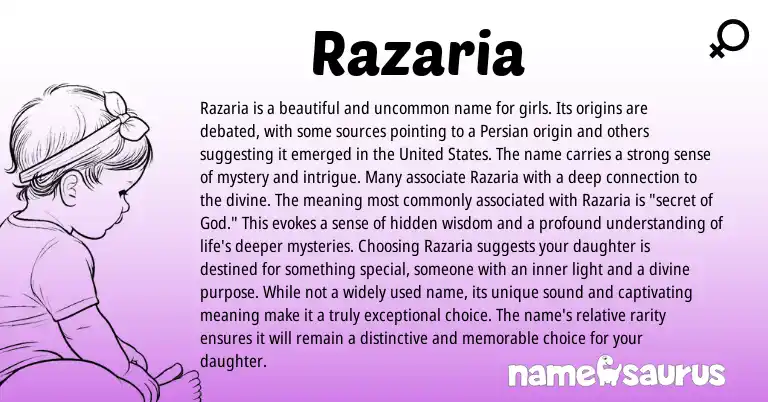 Infographic about Razaria name meaning, Razaria is a name from Persian, Hebrew origin(s).