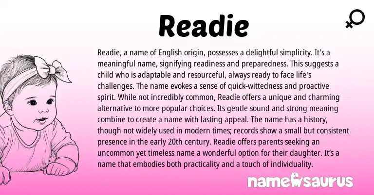 Infographic about Readie name meaning, Readie is a name from English origin(s).