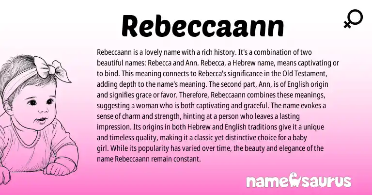 Infographic about Rebeccaann name meaning, Rebeccaann is a name from Hebrew, English origin(s).