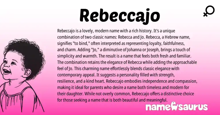 Infographic about Rebeccajo name meaning, Rebeccajo is a name from Hebrew origin(s).